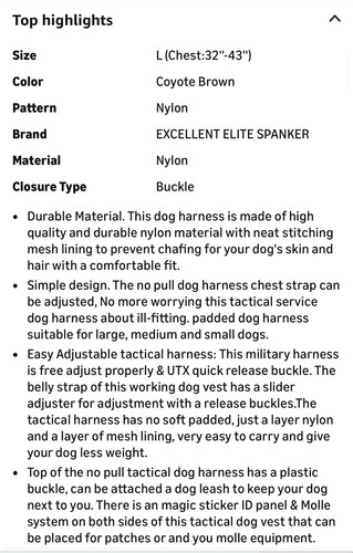 Ottimo gilet Elite Spanker tattico addestramento cani Molle grande nuovo con etichetta - Foto 15 di 15