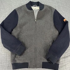 The Normal Brand Men’s Jacket Full Zip Gray Mock Neck Bomber Size L Wool Blend
