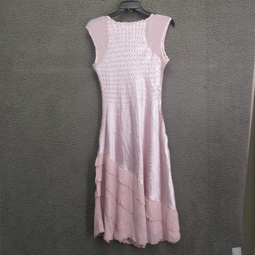 Vestido Komarov Para Mujer Pequeño Rosa Arrugado Plisado Asimétrico Dobladillo en Niveles Hecho en EE. UU. - Imagen 10 de 23
