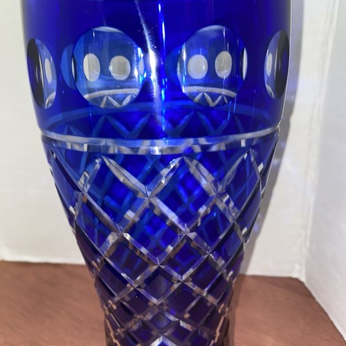 Vintage Imperial Estate Kobaltblau geschliffen auf klarem Kristall Vase Münze Punkt/Kreuz 8" - Bild 6 von 12