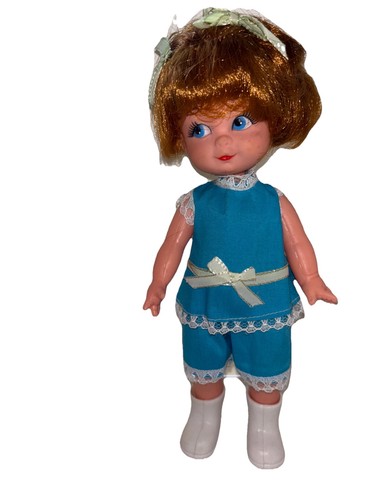 Vintage Vinyl Kopf HP Puppe braun verwurzelte Haare blaue Augen bemalt 9" groß