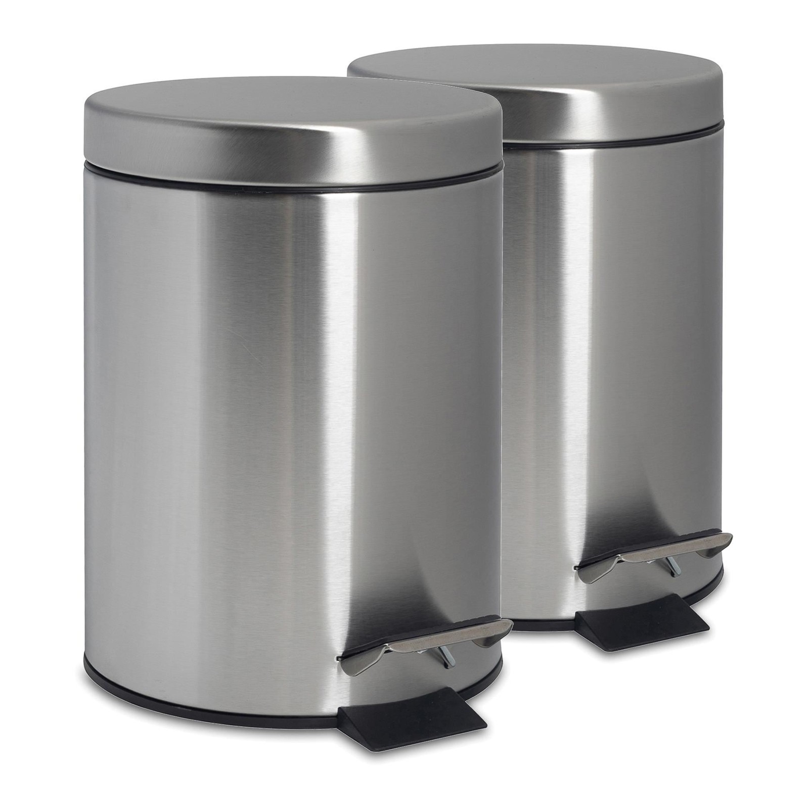 B&Q - 2X Bathroom Pedal Bins3LBrushedRound Stainless Steel Slim Rubbish Dustbin Lid And Inner Liner Bucket - Image 2