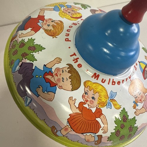 Vintage Ohio Art Tin Metal Toy Mulberry Bush Spinning Top Children W Box - Picture 6 of 24
