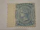 1870-1913 TASMANIA BLUE NINEPENCE STAMP QUEEN VICTORIA HINGED with ORIGINAL GUM