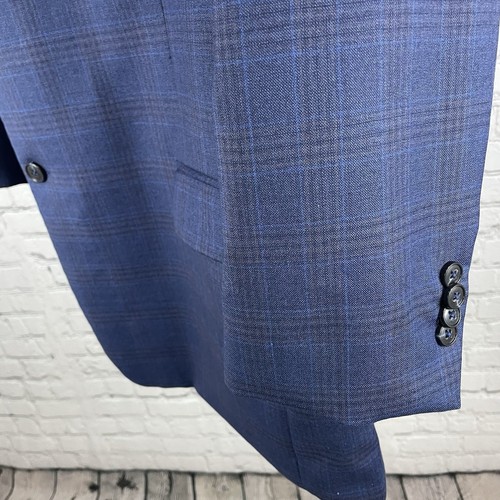 Jos. A. Bank 1905 Blue Check Wool 2 Button Double Vented Blazer Sport Coat 46R - Picture 13 of 14