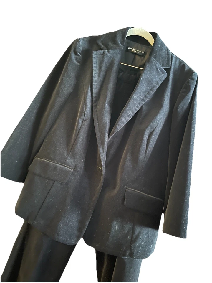 Traje Pantalón Vintage Dana Buchman Mujer Negro 2 Piezas Terciopelo - Talla 16 Plus Foto 2 de 4