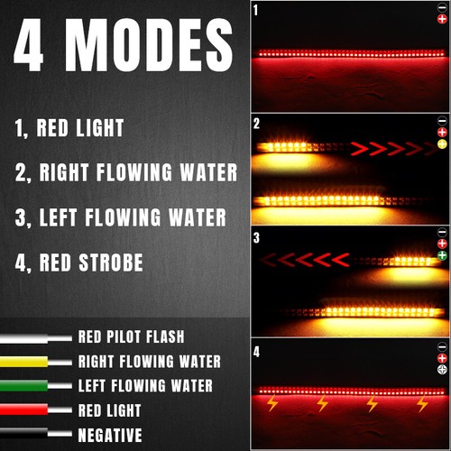 2X Motorcycle 90LED Strip Running Brake Turn Signal Flowing Tail Light Rear Stop - Foto 8 di 11