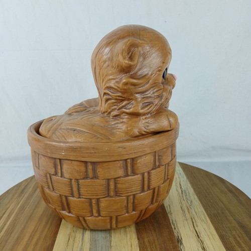 Vintage Twin Winton California Pottery Brown Cat Kitten In Basket Cookie Jar - Picture 4 of 11
