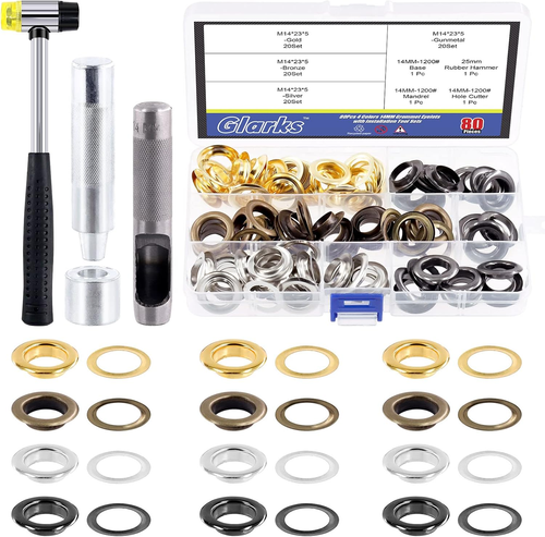 Glarks 82Pcs 14MM Thickened Grommets Eyelets with Tool Sets, 80Pcs 4 Colors G... - Picture 1 of 3