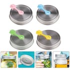  4 Sets Einmachglas-Strohhalm-Loch-Design, runde Glasdeckel, Metall-Glasdosen,