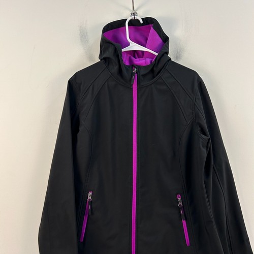 Free Tech Girls Youth Large Black Zip Woven Hood Pockets Purple Lined 23135 - Picture 3 of 9