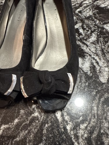 Bandolino Wedge Heels Peep Toe Black Size 7M Leather Textile Upper - Picture 4 of 8