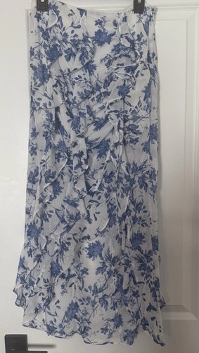Free People Flounce Around Maxi Skirt Womens Size 6 Blue/white Floral - Picture 3 of 4