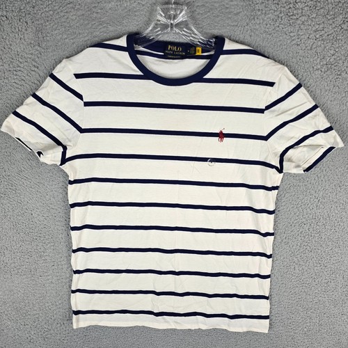 Polo Ralph Lauren maglietta uomo M blu navy bianca a righe personalizzata slim fit - Foto 1 di 9