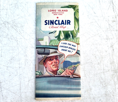Sinclair Gasoline Road Map LONG ISLAND NY Five Panel Scene Gas Station c1930s - Picture 3 of 24