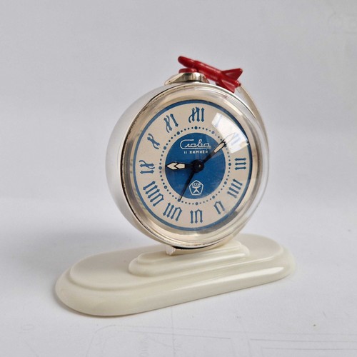 VINTAGE Soviet mechanical Alarm clock SLAVA. GLOBE SPACE COSMOS USSR. - Picture 2 of 15