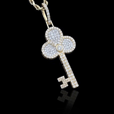10k Yellow Gold 0.9CTW Natural Round Diamond Key Shape Pendant 2.9g Charm