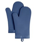 KitchenAid Heat Resistant Silicone Oven Mitts Pair Blue Quilted Cotton Lining