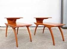VTG Mid Century HEYWOOD WAKEFIELD Tier STEP SIDE TABLE PAIR CHAMPAGNE Retro