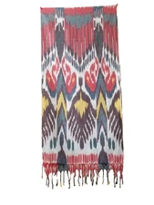 GORGEOUS  HAND WOVEN UZBEK  IKAT COTTON SCARF - TRIBAL DESIGN - APPROX 18" x 78"