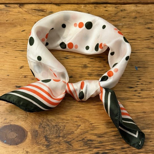 VTG Acetate Scarf Neckerchief 60s Geometric Dark Green Coral Pink 18.5” Square - Picture 1 of 12