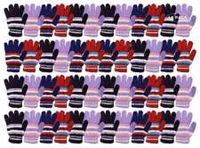 48 PK of Women's Fuzzy Gloves, Magic Stretch Striped and Solid Winter Gloves