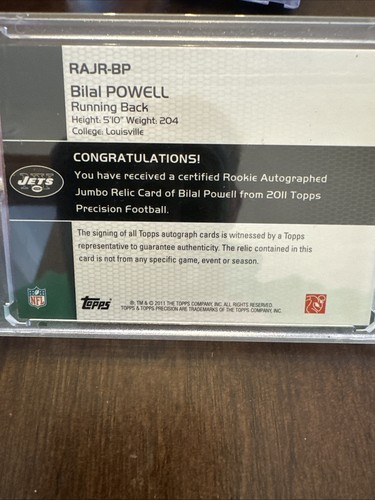 2011 Topps Precision - Rookie Autographed Jumbo Relic Bilal Powell #RAJR-BP - Picture 2 of 2
