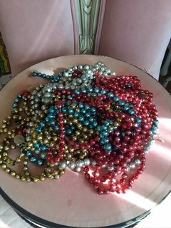 Vintage Christmas Glass Garland Red Blue Gold Silver Lot 8 Strands 47ft. 564 In.