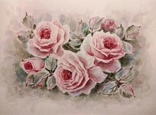 Original Artworks Painting Flowers DUSTY PINK VINTAGE ROSES Floral Arts Gift A4