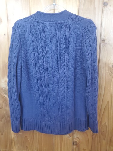 LL Bean Fisherman Cardigan Sweater Cable Knit Women’s Size MP Purple Cotton - Picture 12 of 13