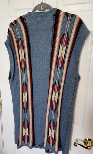 Chaps Sweater Vest Cardigan Southwest Aztec Western Blue Boho Women Sz 1X EUC - Picture 4 of 6