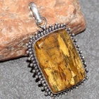 925 Silver Plated Exclusive Golden Pietersite Pendant Handmade 2" GW
