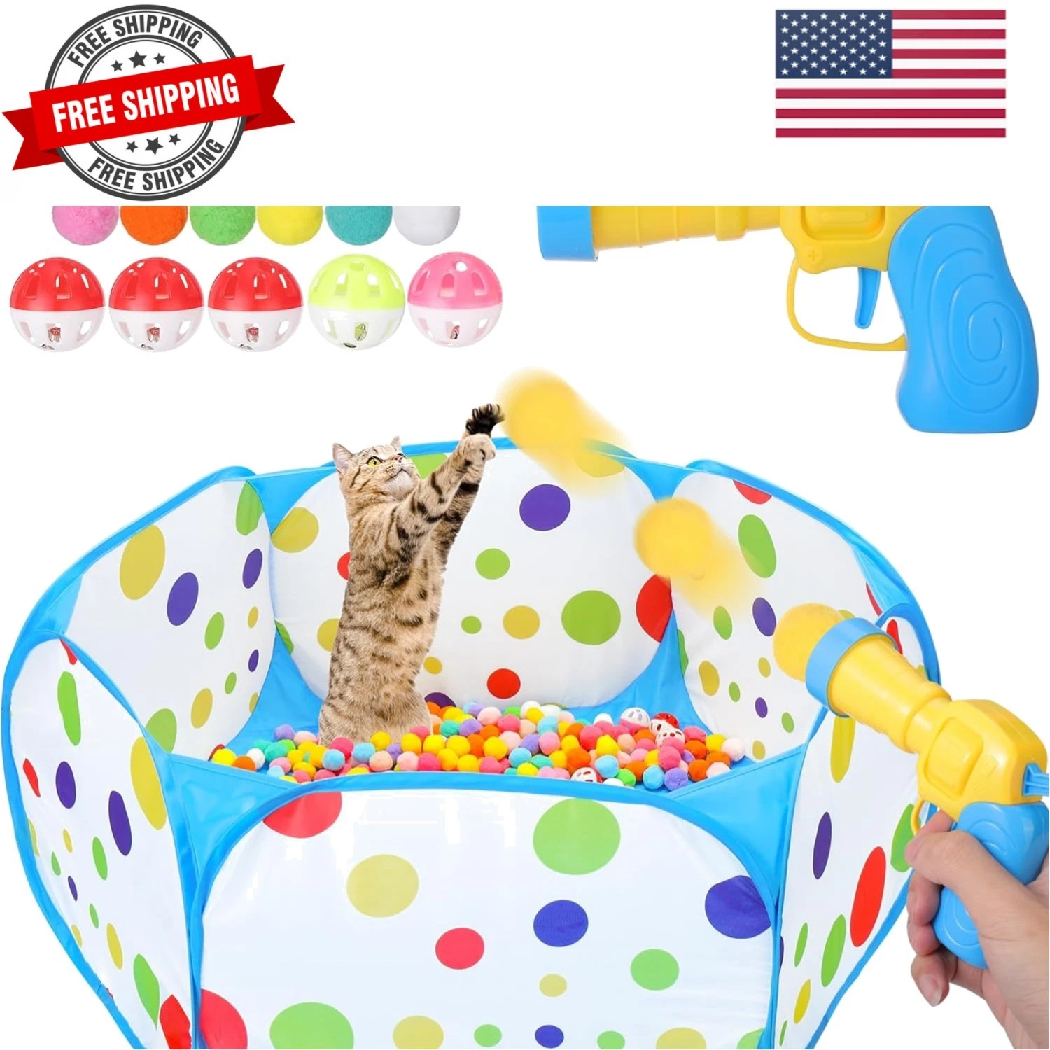 Cat Ball Pit with Balls Included, Interactive Cat Toy for Indoor Cats, Blue