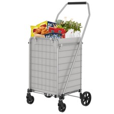 Shelf Grocery Cart on Wheels Foldable Double Basket 360  Rolling Grey