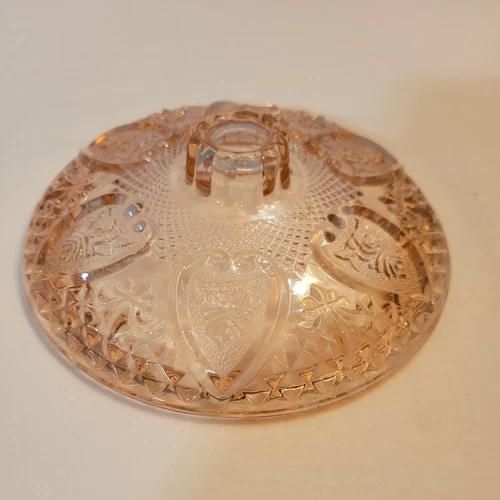 Vintage Pink Depression Glass Candy Dish LID ONLY -Hearts in Roses