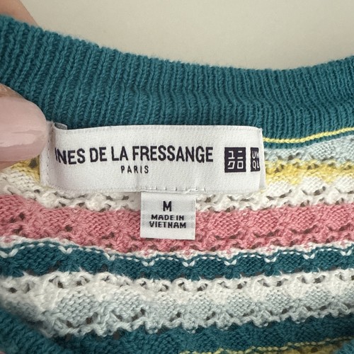 Ines de la Fressange Uniqlo Pointelle Striped Short Sleeve Sweater Size Medium - Picture 9 of 18