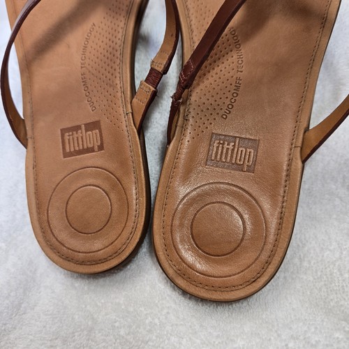 Fitflops Strata Womens Size 9 Cognac Brown Leather Slip On Flip Flops Comfort - Picture 10 of 13