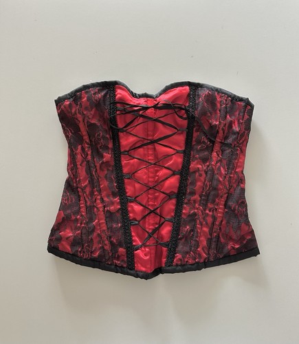 Vintage Corset Bustier Red Black Lace Up Gothic L? Boning Overbust