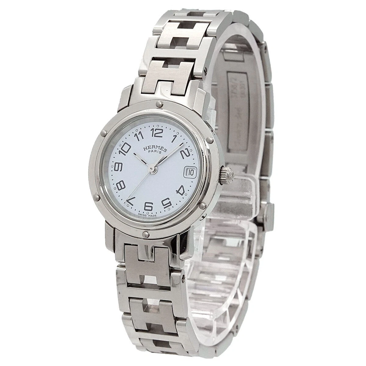 HERMÈS OROLOGIO DA POLSO HERMES CL4 210 CLIPPER VINTAGE DONNA DATA QUARZO BIANCO SWISS MADE