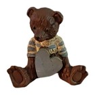 Vintage Carolyn Carpin Sitting Teddy Bear Holding Heart Blue/White Stripe Shirt 