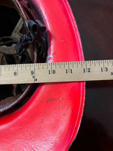 Cappello pompiere rosso vintage duro ED Bullard Co USA con cinturino in pelle - Foto 9 di 9