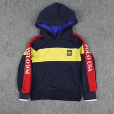 Polo Ralph Lauren Hoodie Youth 5 Navy Yellow Red USA Colorblock Patch Kids 5T