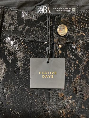 NWT ZARA FESTIVE DAYS Women Hi-Rise Sequin Velvet Snake Print Pants Size 6 Black - Picture 5 of 15