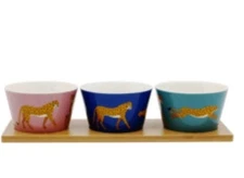 Wildlife Tidbit Dish Set Cheetah With Wool Tray Soup Cereal Salad Dessert Bowls