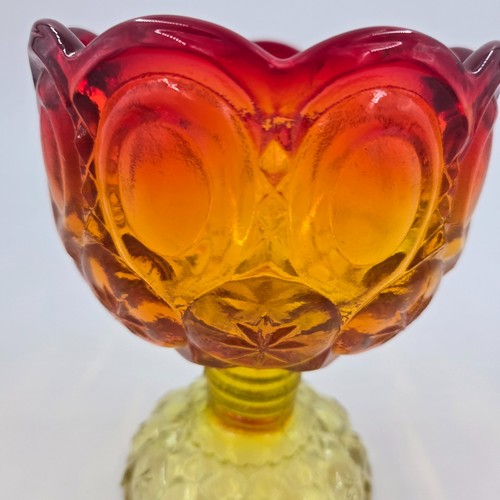 Rare Vtg Kanawha Amberina Glass Candy Dish Compote Moon and Stars Glows MCM - Picture 2 of 4