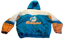Vintage 90s Miami Dolphins Mirage Classic teaFullZip Hooded Puffer Coat Men's XL
