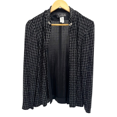 Alex Evenings Womens Black Silver Geometric Embellished Brooch Collar Jacket 8 - Picture 5 of 6