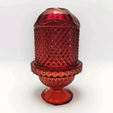 Vintage Viking Art Glass Ruby Red Diamond Point Fairy Lamp Tea Light