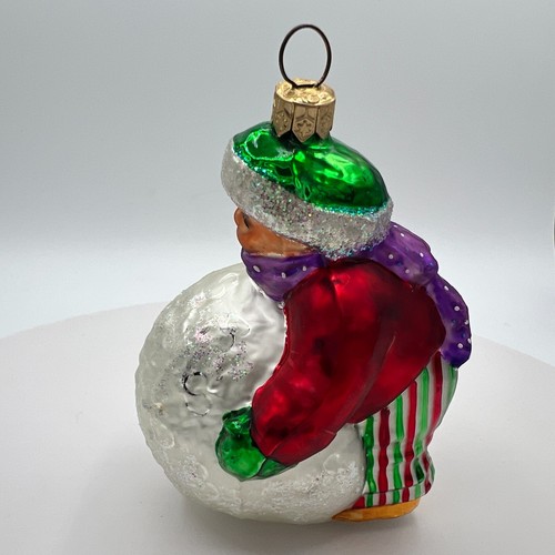 Christopher Radko Child Building a Snowman Glass Ornament Made in Poland - Picture 5 of 8