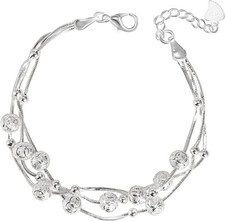 925 Sterling Silver Layered Adjustable Charm Link Bracelets Beads Girls Friends